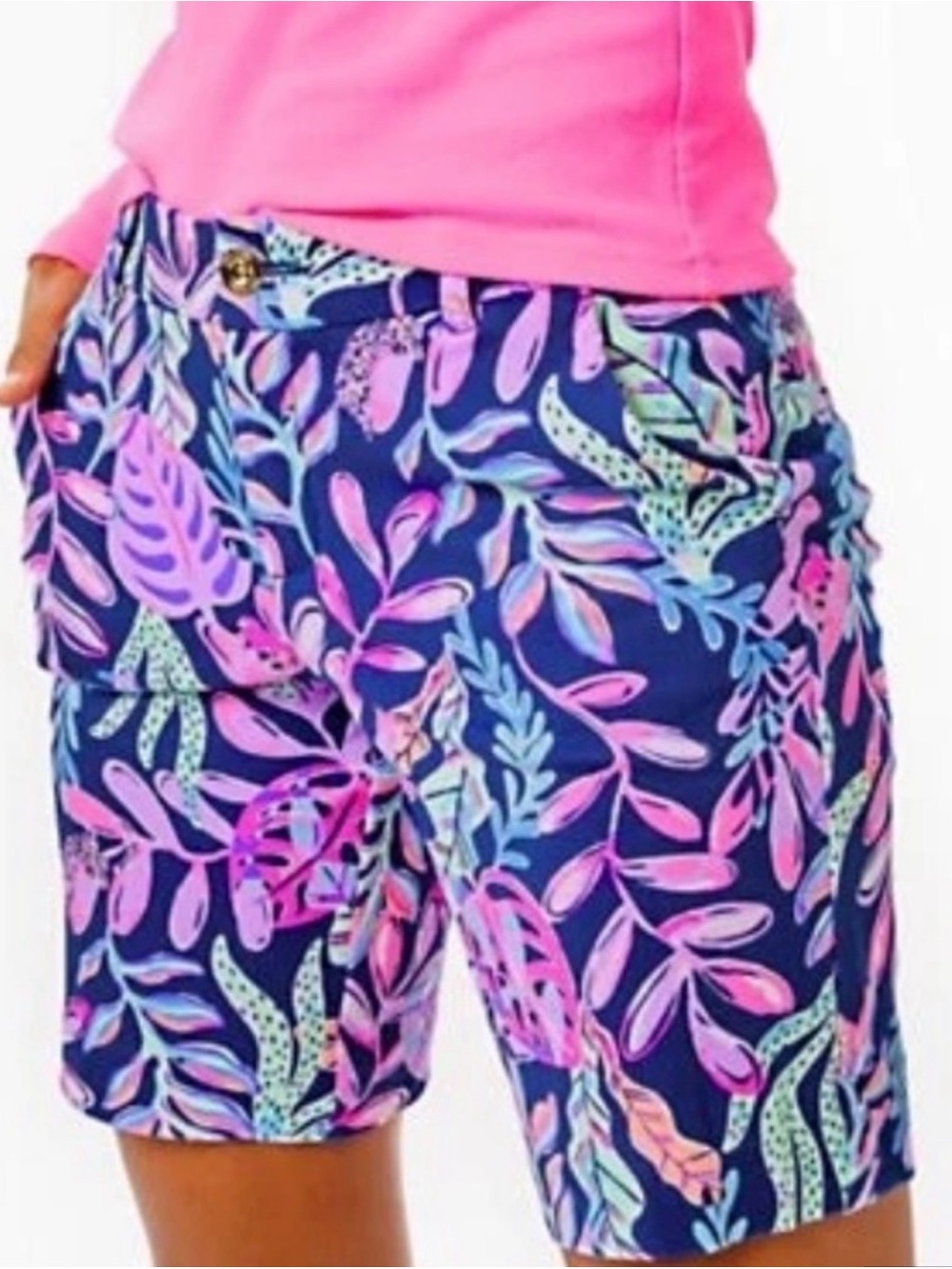 Lilly Pulitzer Natia Mid-Rise Knit Shorts Oysters Bay Navy Size 12 NWT